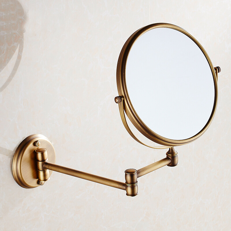 Antique Brass Makeup Mirror Folding Wall Mount Vanity Mirror 3x Magnifying