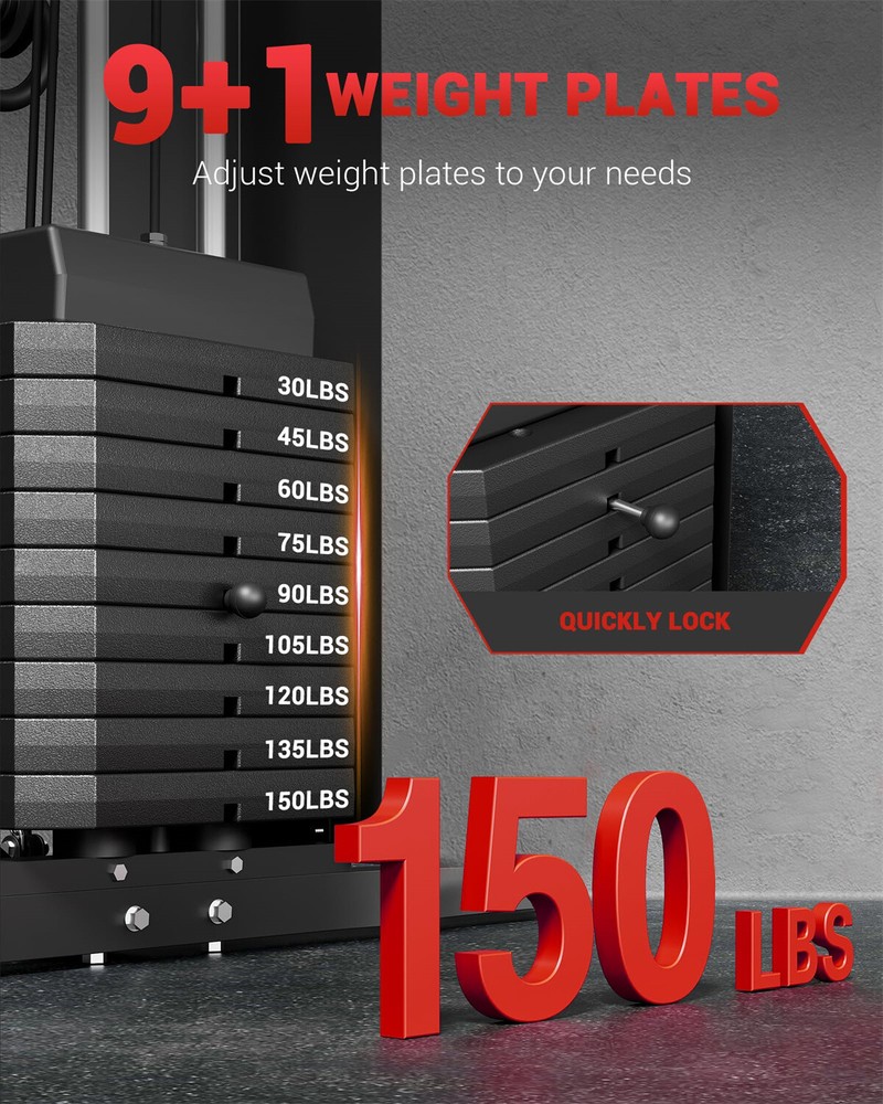 Home Gym Machine Full Body Workout Machine W/150LBS Weight Stack Multifunctional