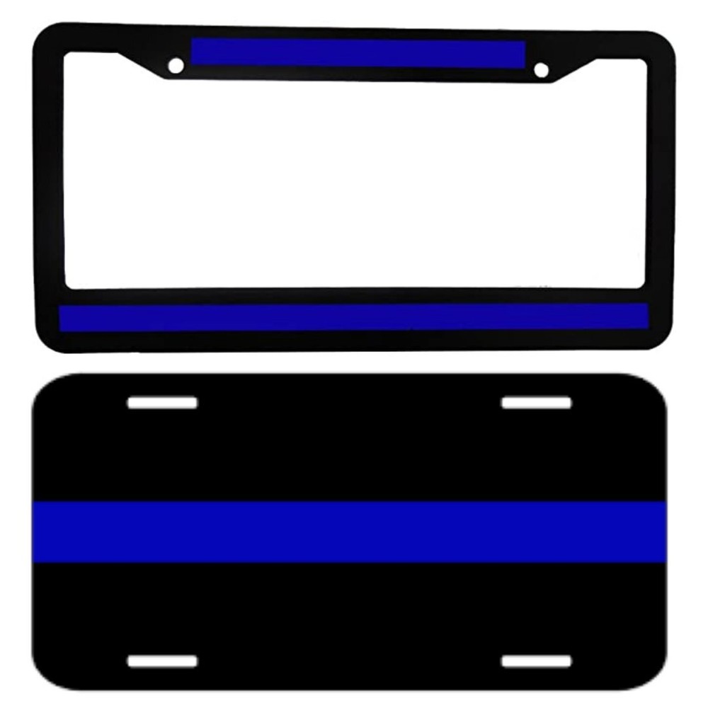 Thin Blue Line Plate Tag and Frame Kit - Thin Blue Line License Plate Reflective