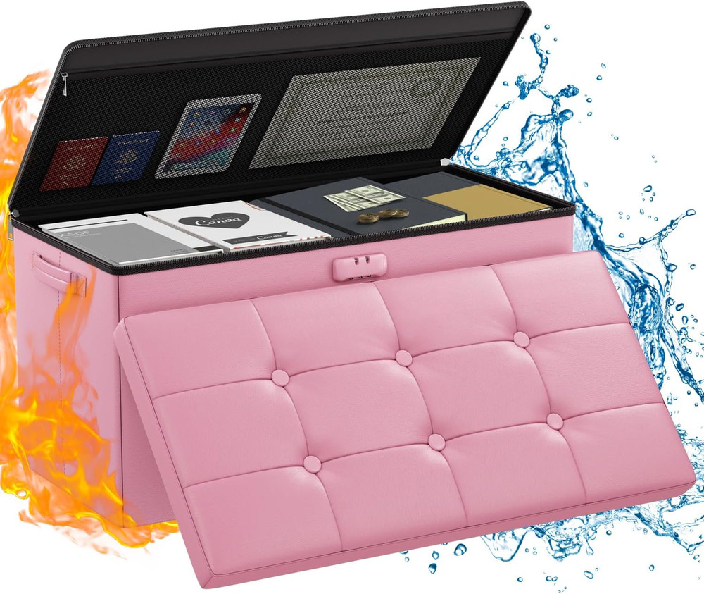 Storage Ottoman Bench,Fireproof Folding Bench with Lock,30 Inches Fire＆Water Res