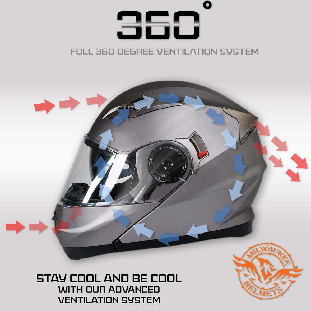 Milwaukee Helmets MPH9808DOT 'Ionized' Silver Advanced Motorcycle Modular Helmet