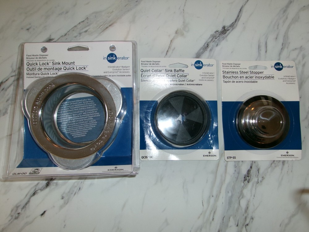 Insinkerator garbage disposal parts, STP-SS, QLM-00, and QCB-AM. MINT