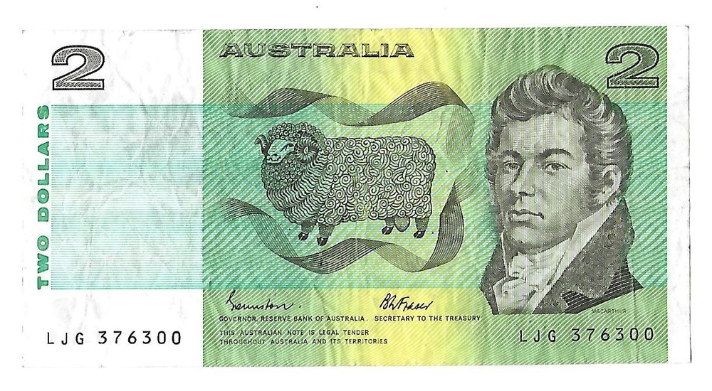 1985, AUSTRALIA 2 DOLLAR BANKNOTE,  CIRCULATED