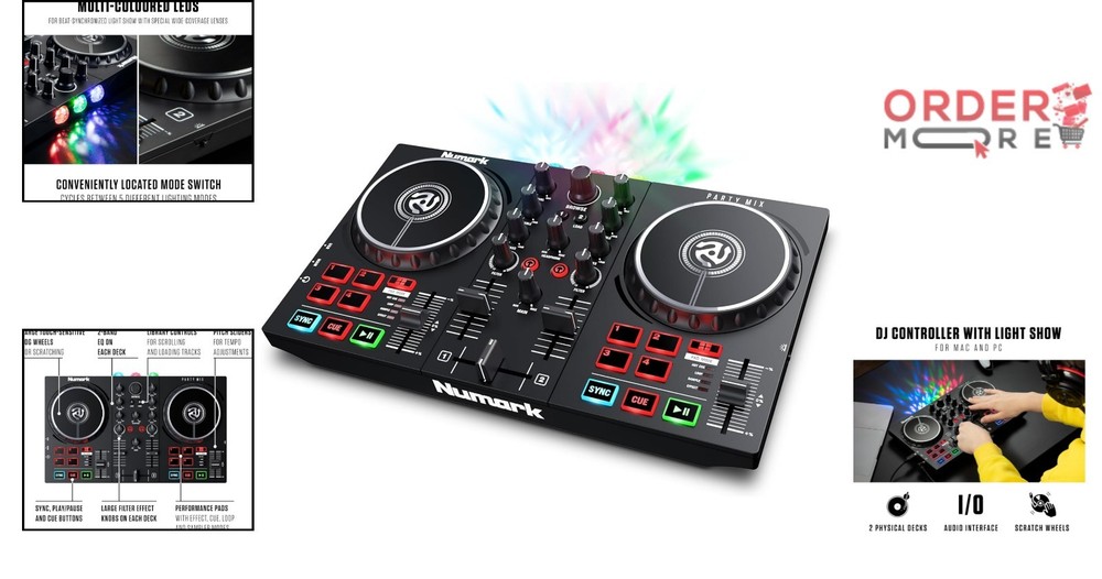 DJ Controller Plastic 2 Decks USB Interface Built-in Lights for Beginners