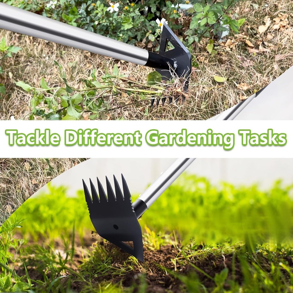 Weed Puller Tool with Long Handle, Hoe Garden Tool Weeding Rake Combo for Uproot