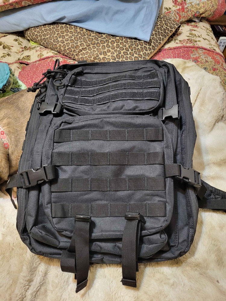 Black Nylon Tactical Backpack with MOLLE System and Padded Straps