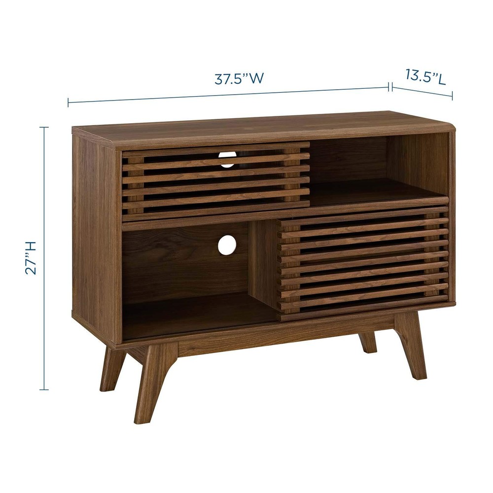 Modway Render Mid-Century Modern Two-Tier Display Stand in Walnut