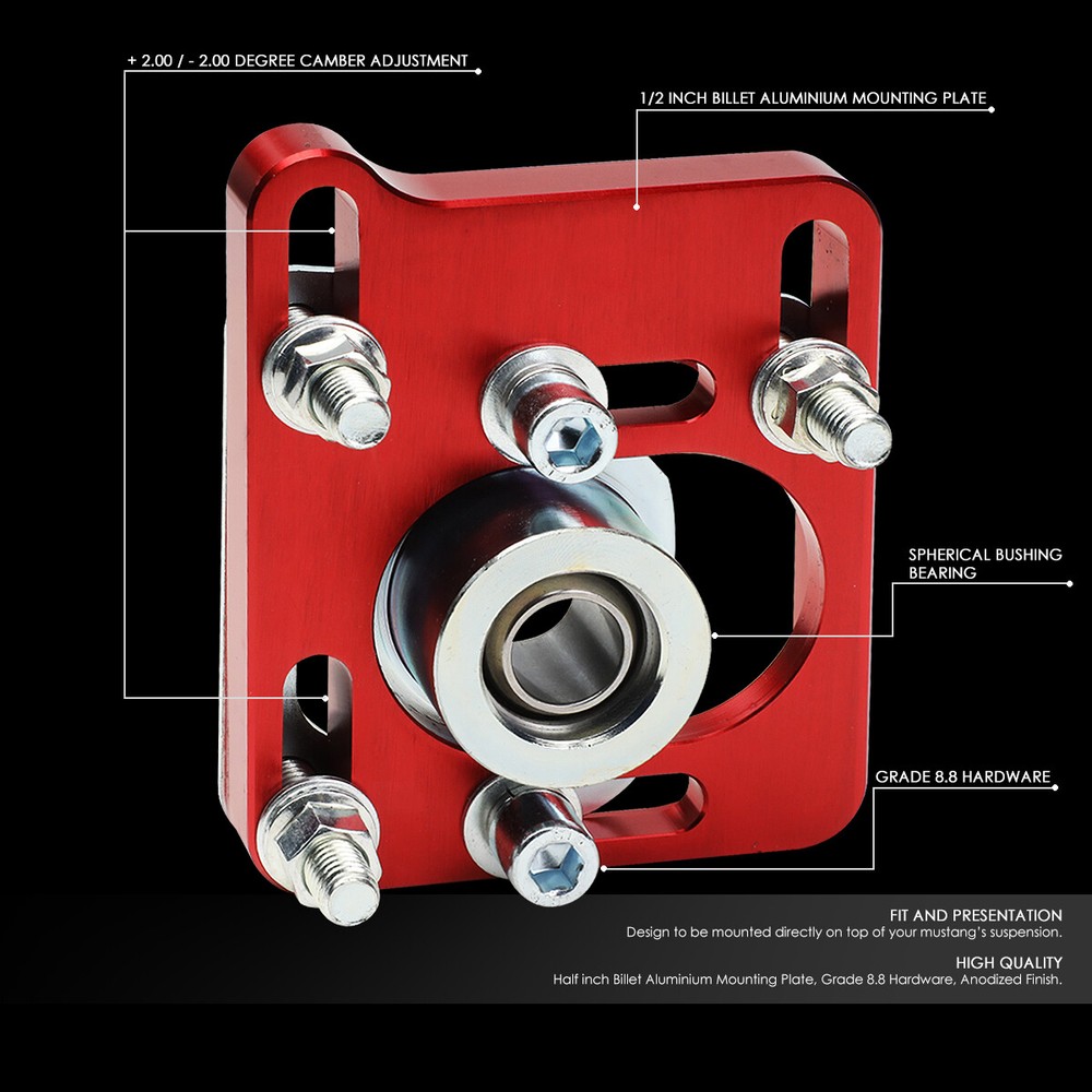 FOR 94-04 FORD MUSTANG +/- 2.5 ADJUSTABLE ALIGNMENT CAMBER CASTER PLATES RED