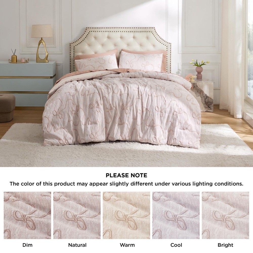 Bedsure Pink Comforter Set Queen, GentleSoft™ 3 Pieces Breathable Bow Comf