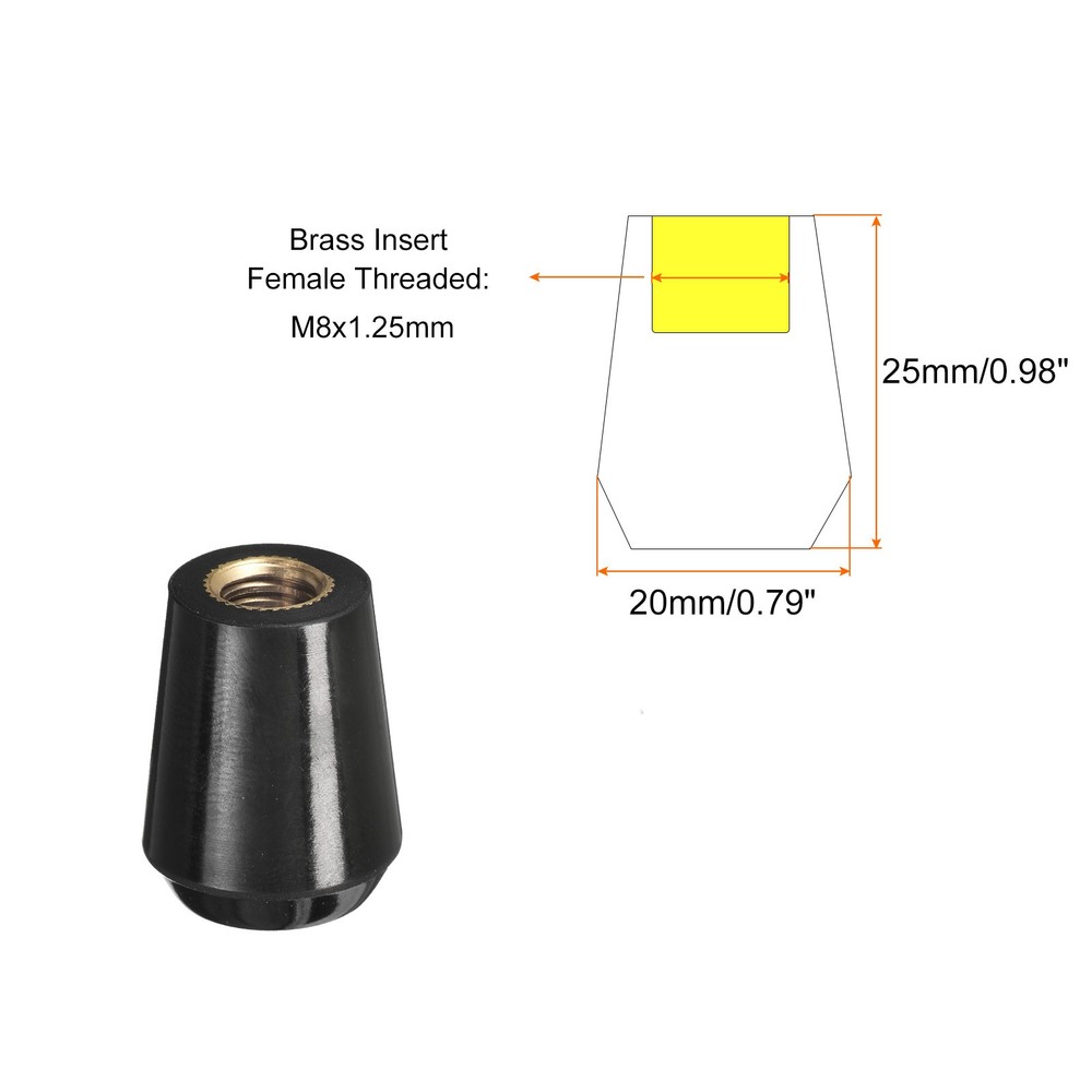M8x25mm Female Threaded Hand Knobs Tapered Brass Insert Handle for Machine, 2Pcs
