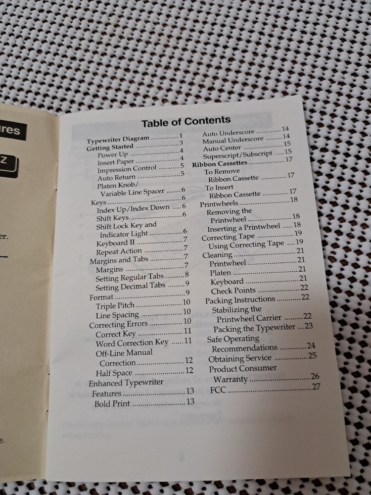 Quick Reference Manual, Smith Corona Sterling & Enterprise Electronic Typewriter
