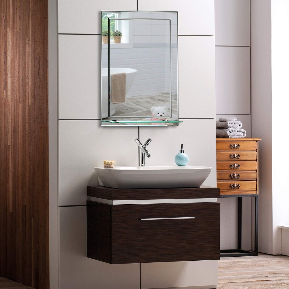 Mood Rectangular Bathroom Mirror with Shelf, (17 x 24 inch) Wall Mounted & Do...