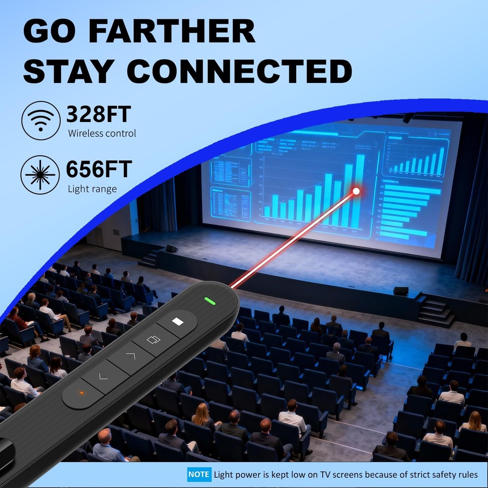 Presentation Clicker with Red Pointer Beam, 328ft Long-Range Wireless Present...