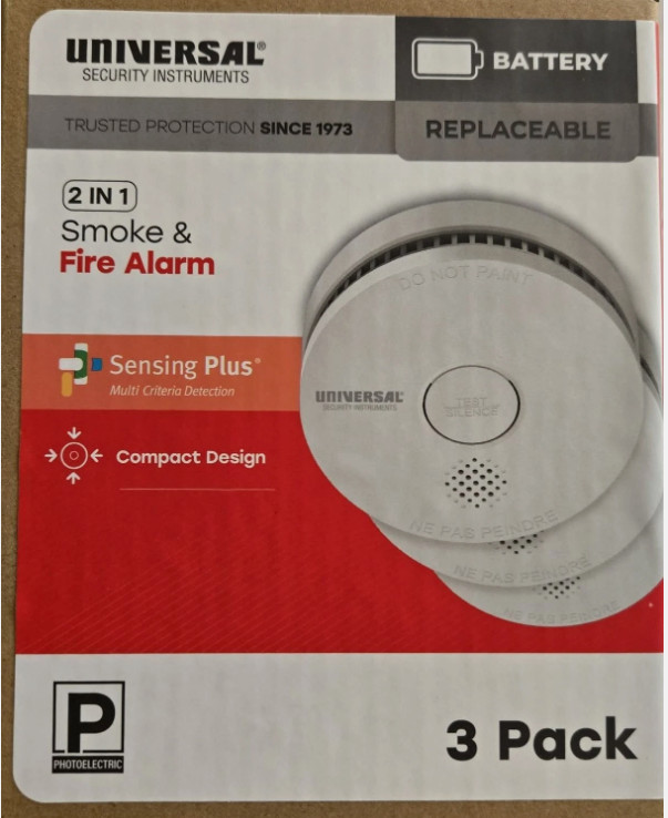 Universal Security Instruments Replaceable 2 In 1 Smoke & Fire Alarm, 3-Pak OPEN