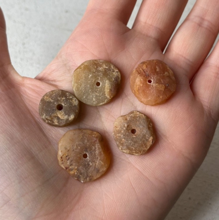 5 PCS Small Ancient Neolithic Stone Disc Beads Carnelian Agate