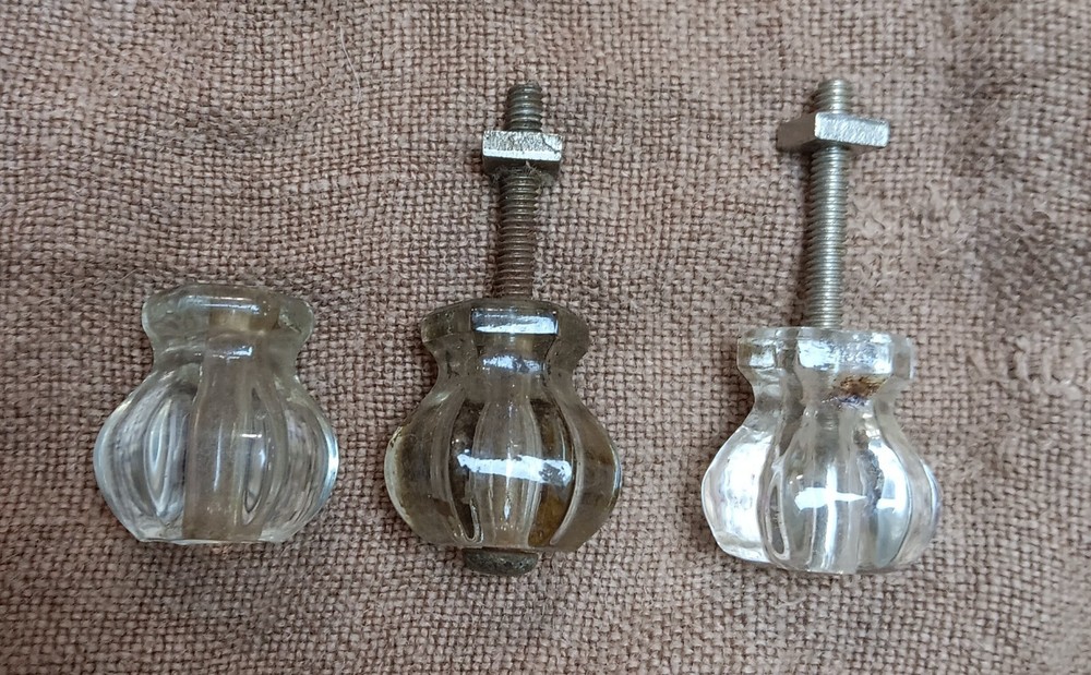 Vintage Solid Glass Drawer Pulls. Set of 3. 1 " each. 6 points.