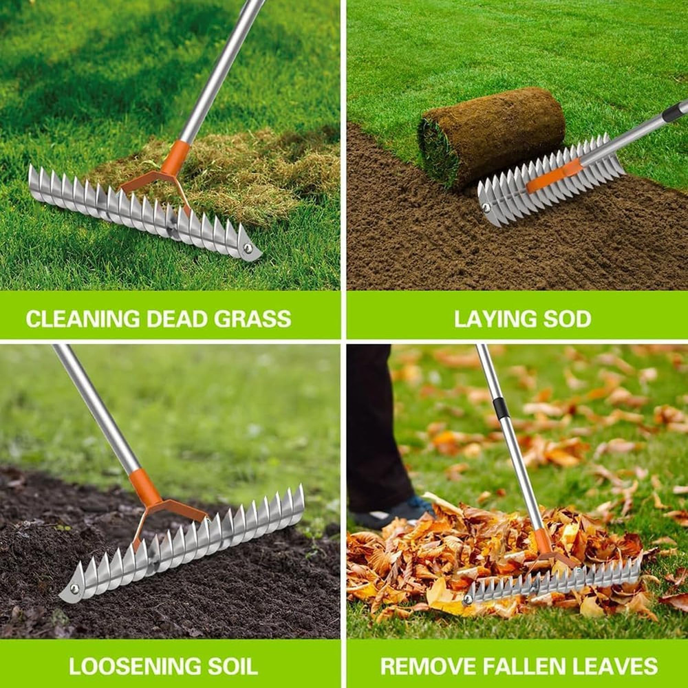 66.9-Inch Manual Lawn Thatch Rake, Adjustable Length Handle Dethatcher Rake, Dea