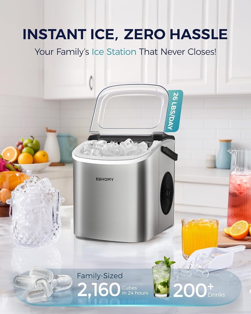 Portable Ice Maker Machine - 26 lbs Daily Capacity, Quick & Quiet Operation