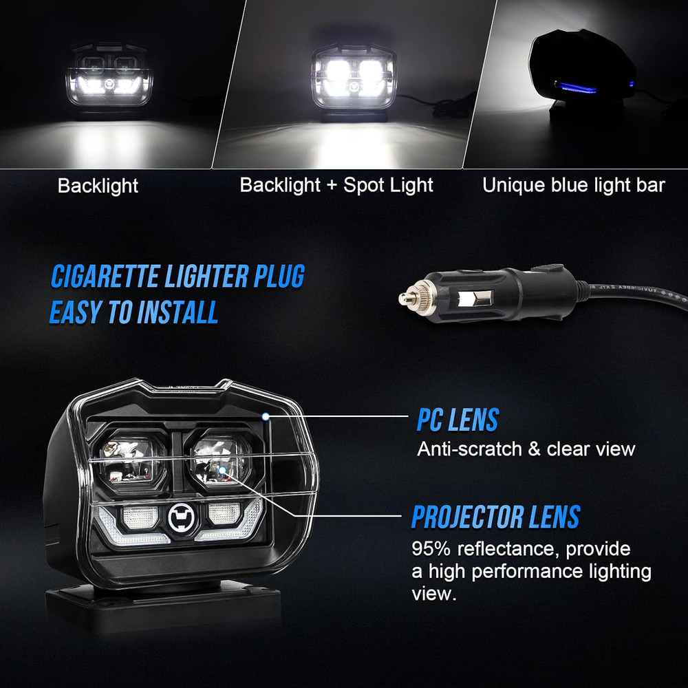 Wireless Remote Control Led Search Light, 360º Degree Search Spot Work Driving L