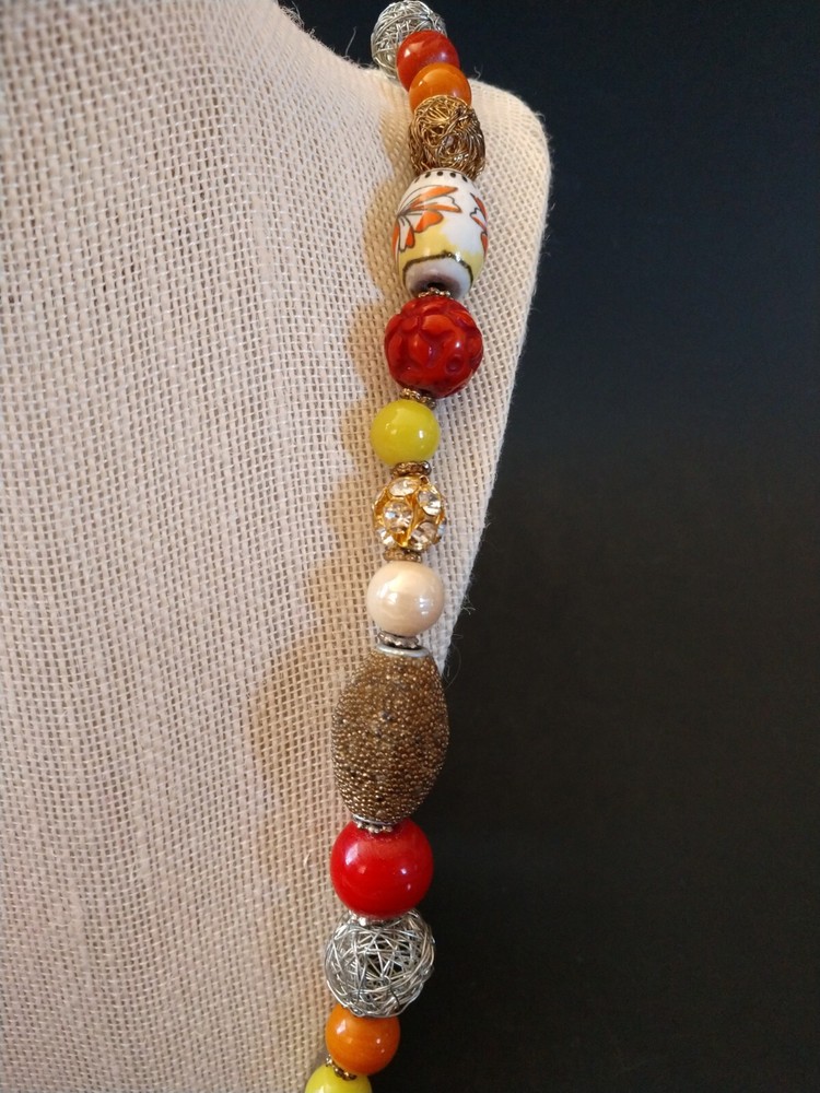 Necklace Hand Beaded In Fall Colors