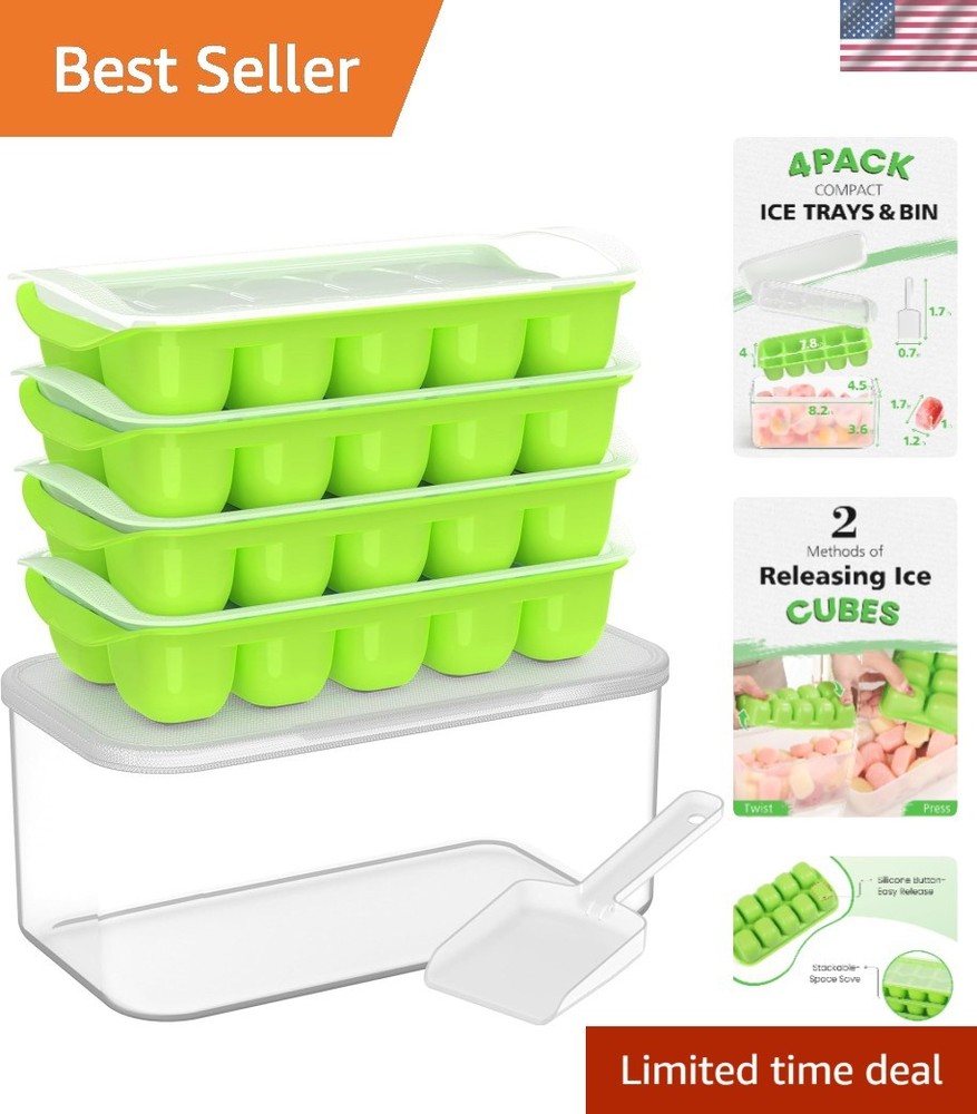 4 Pack Stackable Silicone Ice Cube Trays with Lids - BPA Free & Dishwasher Safe