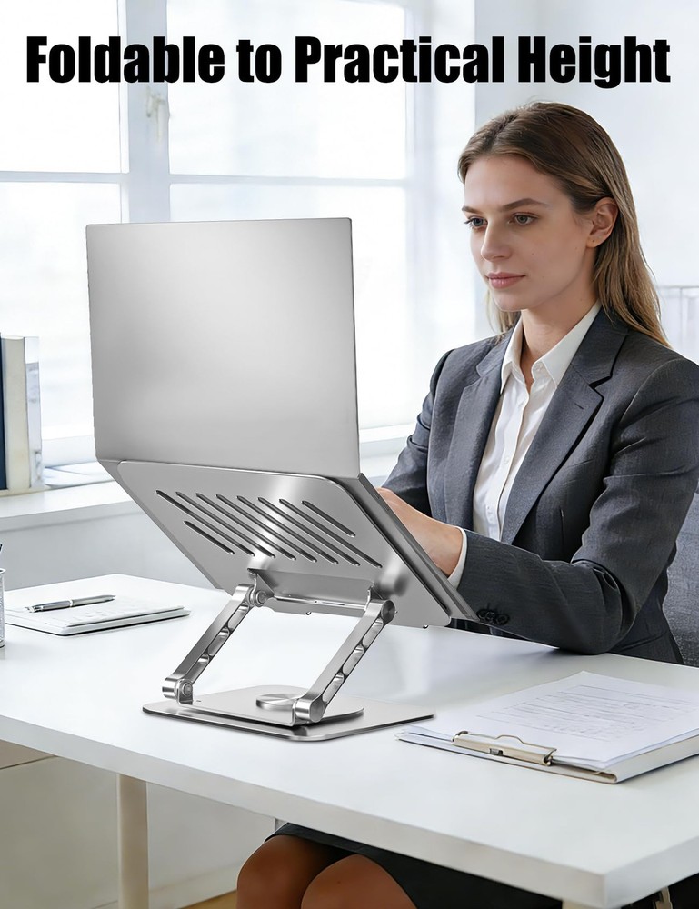 Adjustable Computer Stand with 360 Rotating Base, Ergonimic Foldable Laptop R...
