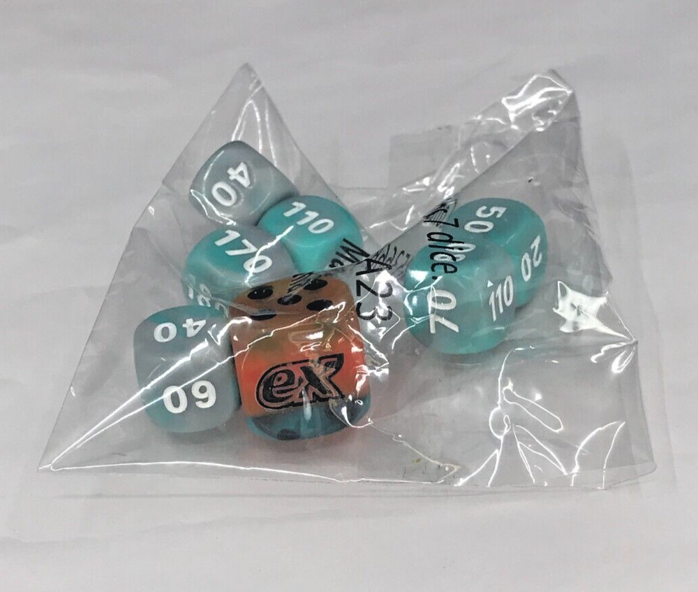 Dice Set 7 Pieces Amber and Turquoise New