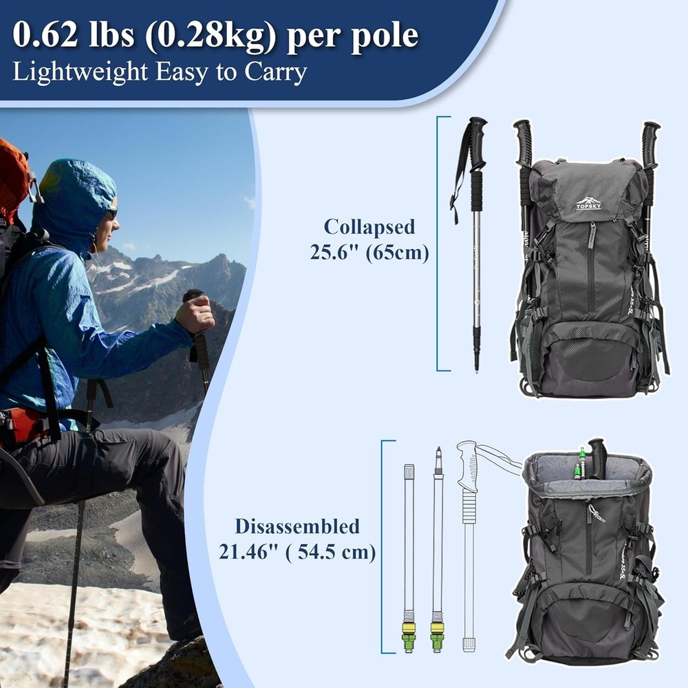 Durable Silver Trekking Poles - Ultralight, Quick Adjustment, Full Accessory Kit