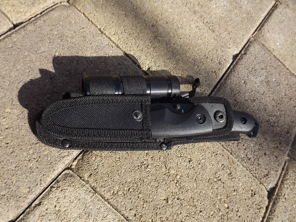 Survival Camping Black Stealth Fixed-Blade Folding Knife & LED Flashlight SET