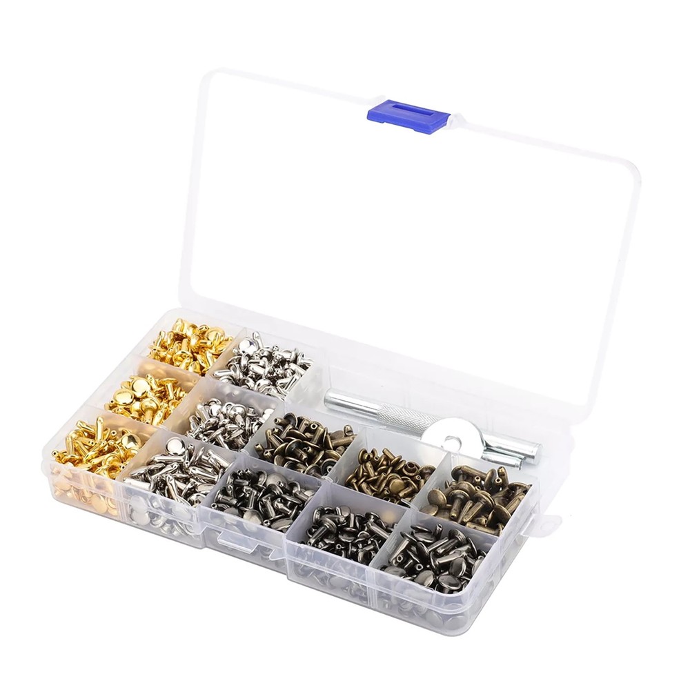 240pcs 6-12mm Double Cap Rivets Leather Craft Stud Repair Tool DIY Sets Box