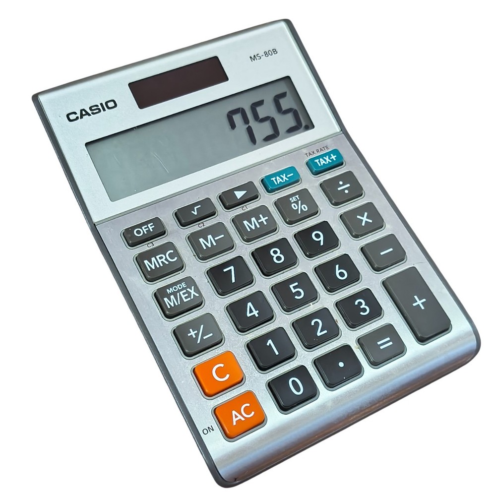 Vintage Casio Calculator MS-80B Solar Desk Office Tool-Works