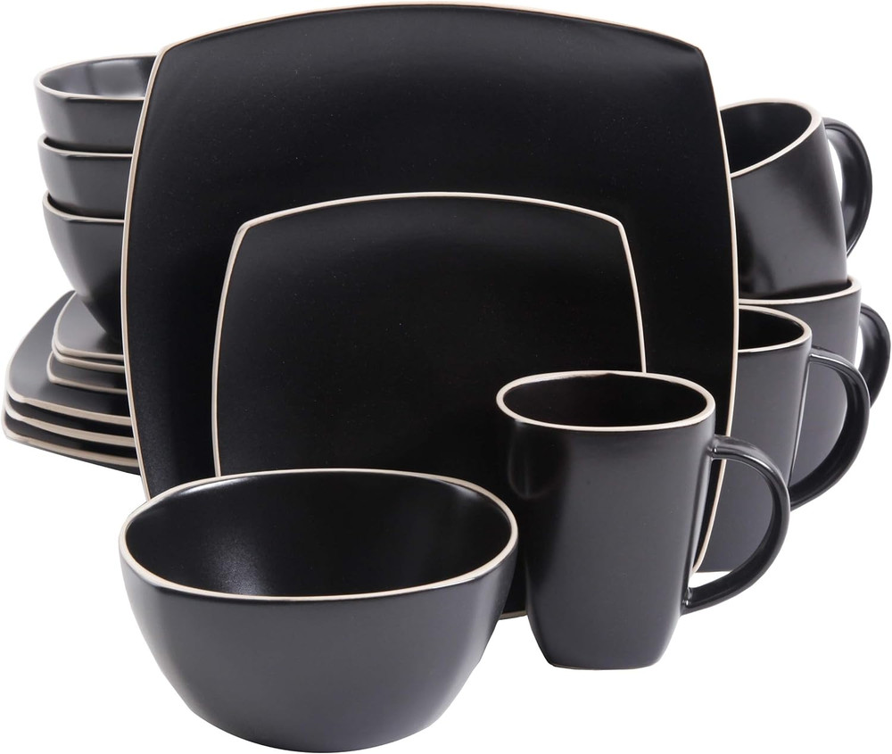 Soho Lounge Dinnerware Set, Service for 4 (16Pcs), Matte Black