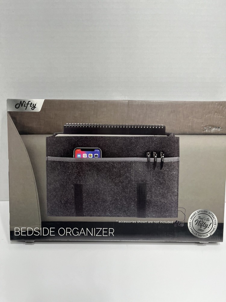 Nifty Grey Bedside Organizer Multiple Pockets
