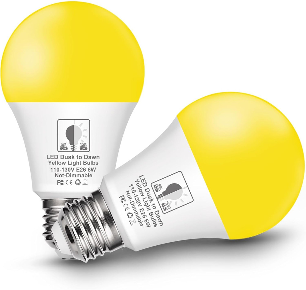 Dusk to Dawn LED Yellow Bug Light Bulb, 6W(40W Equivalent) Yellow Bug Light Bulb