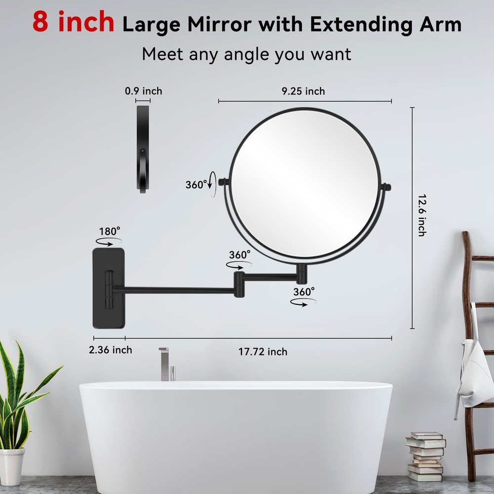 8” Wall Mount Makeup Mirror with 20X Strong Magnification, Double Sided Shavi...