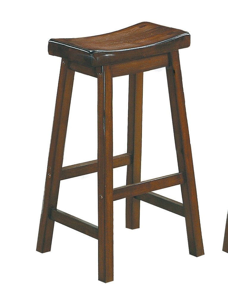 29-inch Bar Height Stools 2pc Set Saddle Seat Solid Wood Cherry Finish Casual