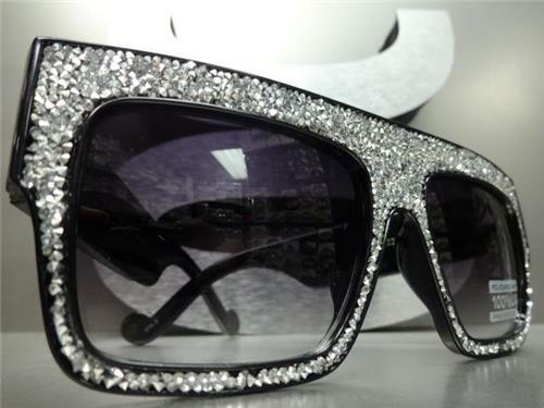 OVERSIZED EXAGGERATED RETRO Style SUN GLASSES Square Black Bling Frame Hand Made