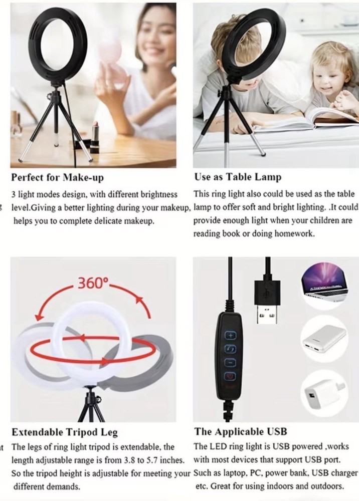 6-inch Selfie Ring Light with Tripod Stand With Adjustable Light