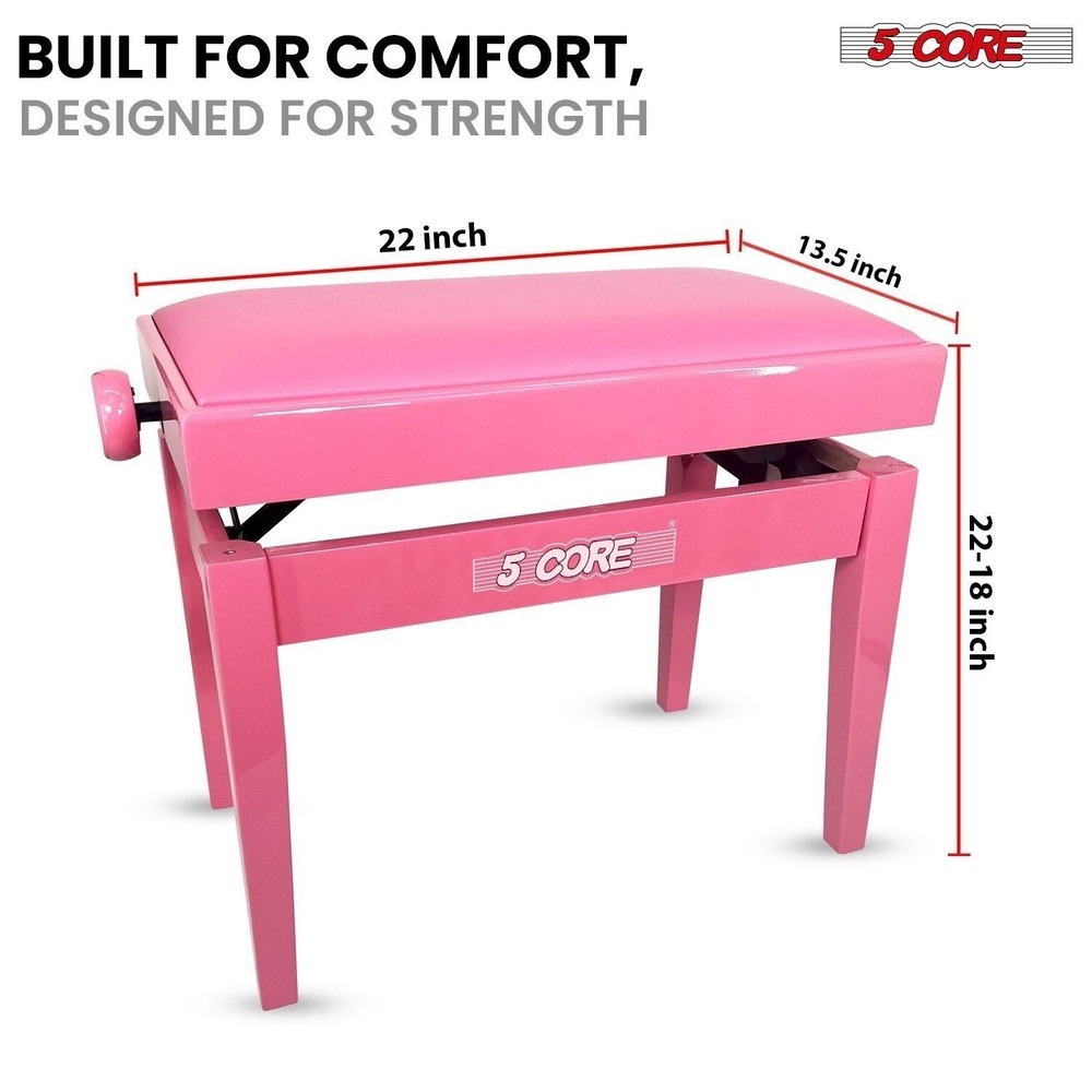 5 Core Piano Bench Height Adjustable Padded Cushion Solid Wood Keyboard Stool