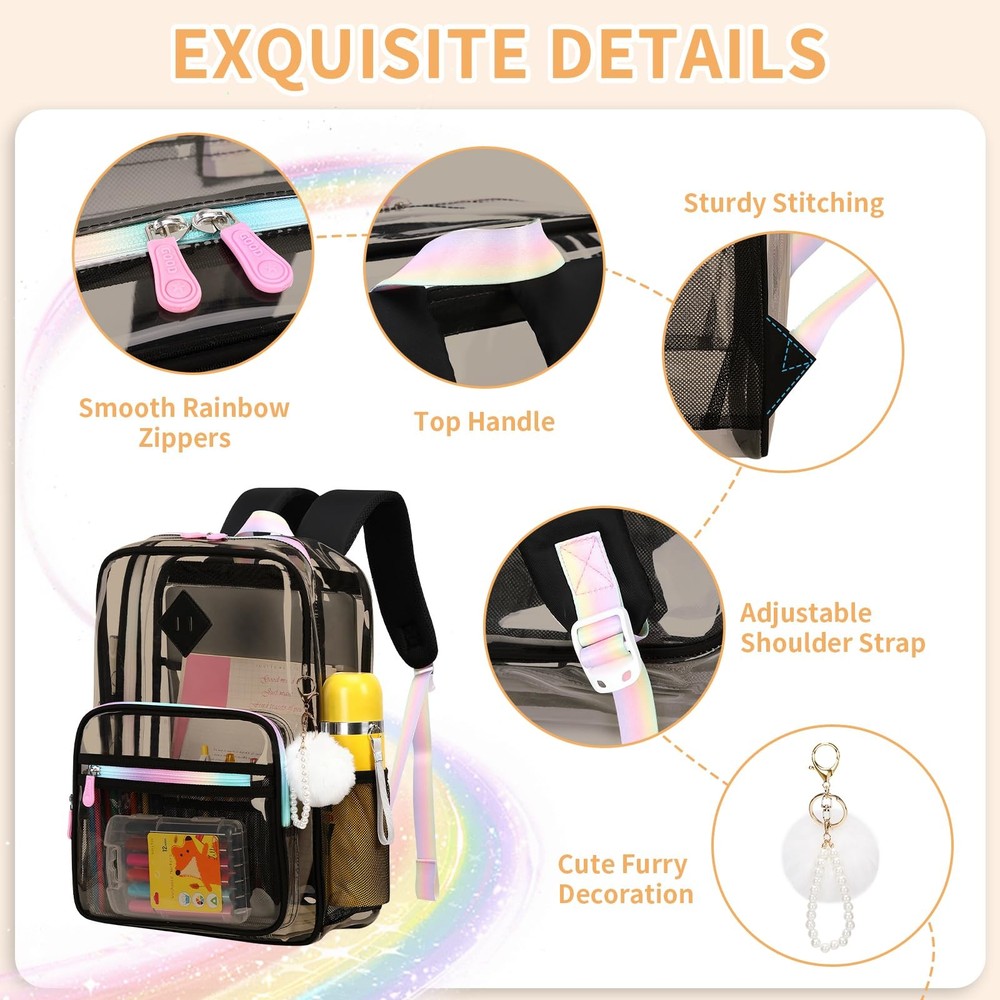 Clear Backpack Heavy Duty Transparent Backpack for School Clear Bags