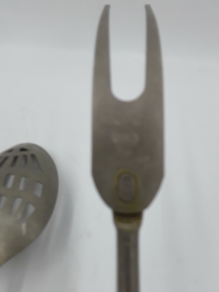 Vintage EKCO Slotted Spoon and Serving Fork Gold Plastic Handle