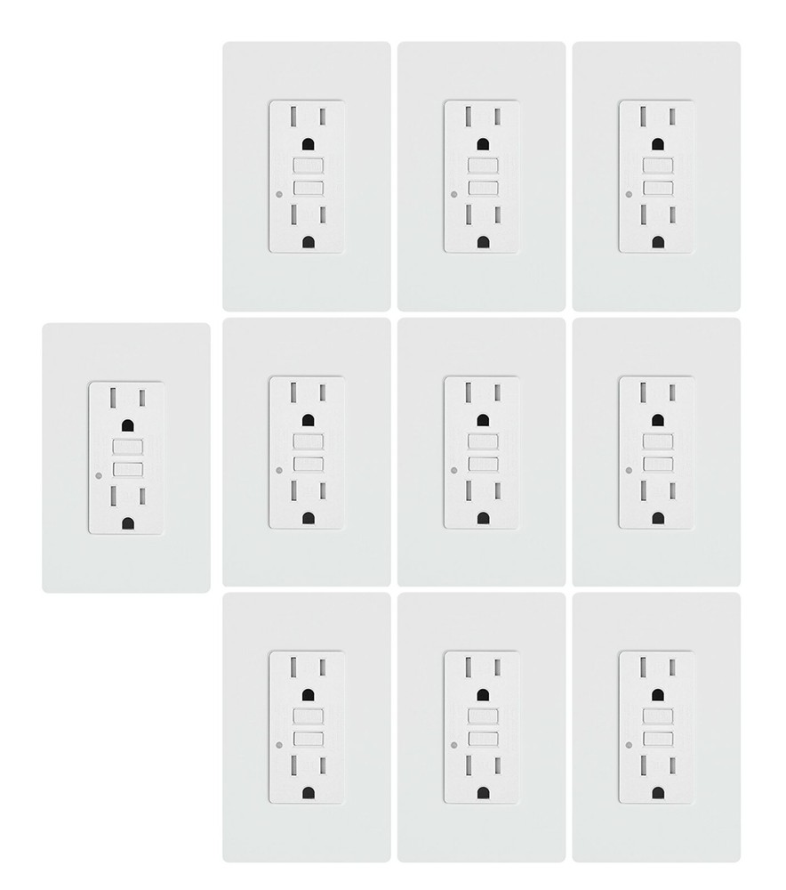GFCI outlet 15A Self testing Tamper Resistant Receptacle Wallplate White 10pack