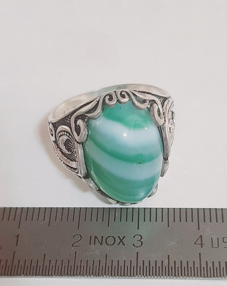 925 Silver Ring Solitaire Seal Rainbow Agate Ring Man Sterling Agate $