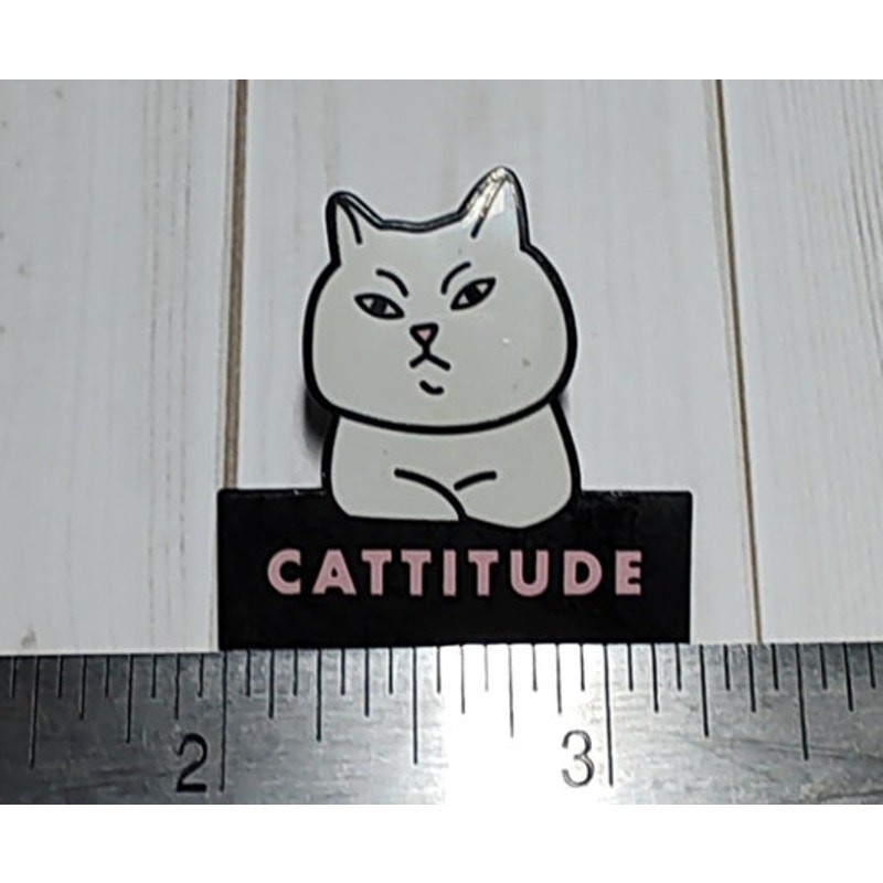 White Cat Cattitude Pin for a Hat, Lapel, Lanyard, Jacket or Backpack