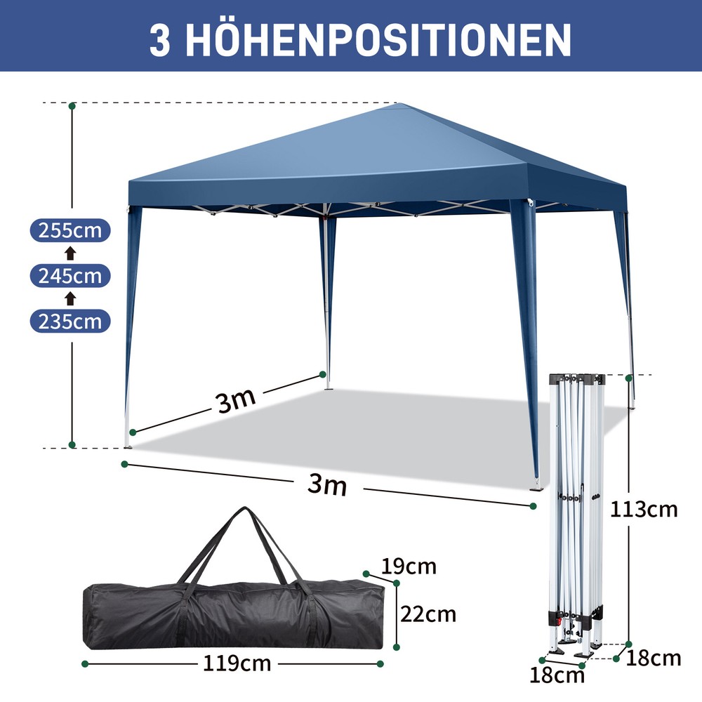 3x 3m Practical Waterproof Right-Angle Folding Tent Blue