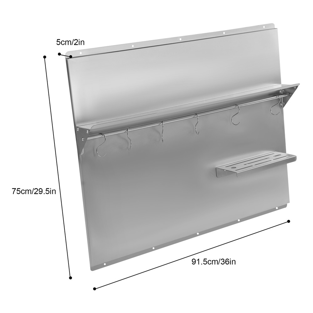 Range Backsplash Stainless Range Hood Wall Shield Splash Plate w/ Storage Shelf