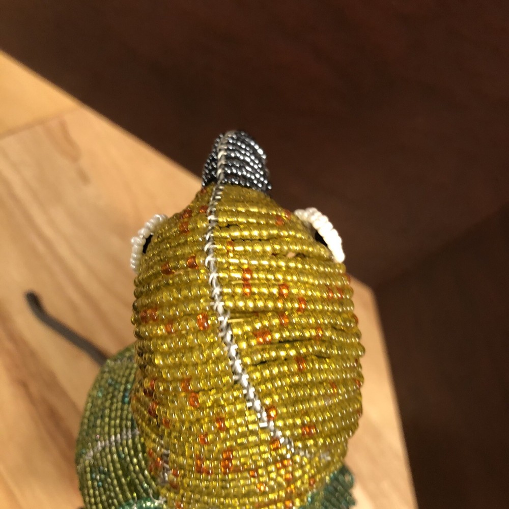 Parrot Sculpture with perch on stand Beaded Beautiful
