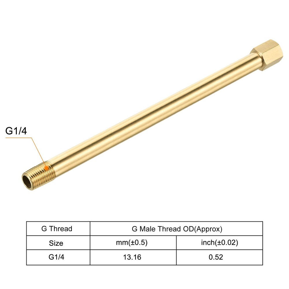 Brass Pipe Fitting G1/4 Adapter 200mm Extension Connector Hex Coupling 2 Pack
