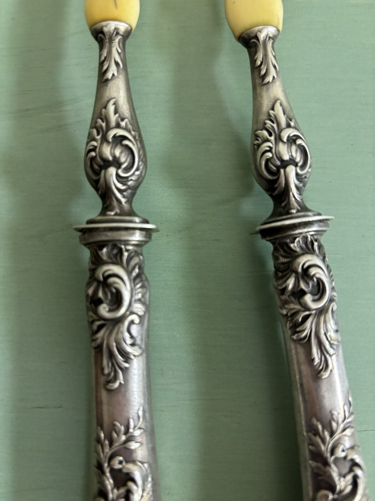 Antique silver And Horn salad Server fork and spoon (signed)