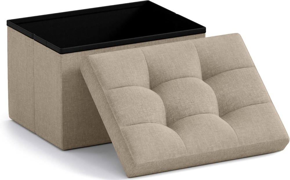 Small Storage Ottoman Foldable Collapsible Rectangle Linen Ottoman Foot Rest
